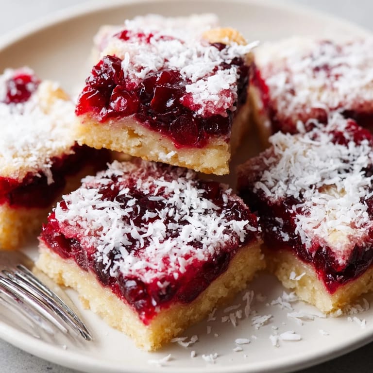Vibrant Thanksgiving Cranberry Mochi Squares showcasing a chewy texture and zesty cranberry layer.