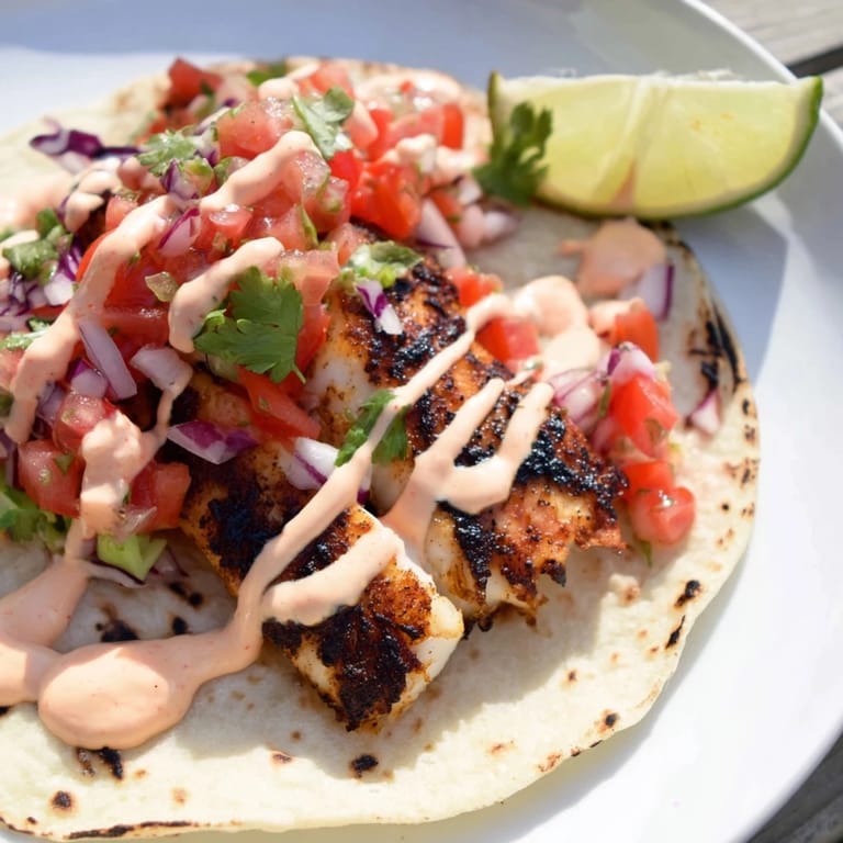 Savor the smoky grilled fish tacos drizzled with spicy mayo and homemade pico de gallo.