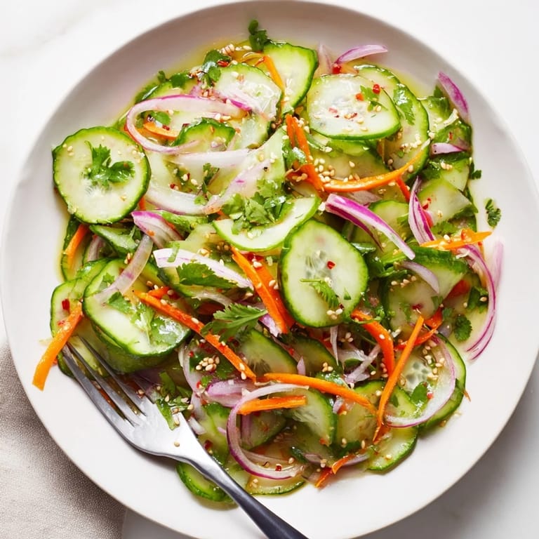 Refreshing Cucumber Salad Remix tossed in a tangy dressing, perfect for summer picnics.  