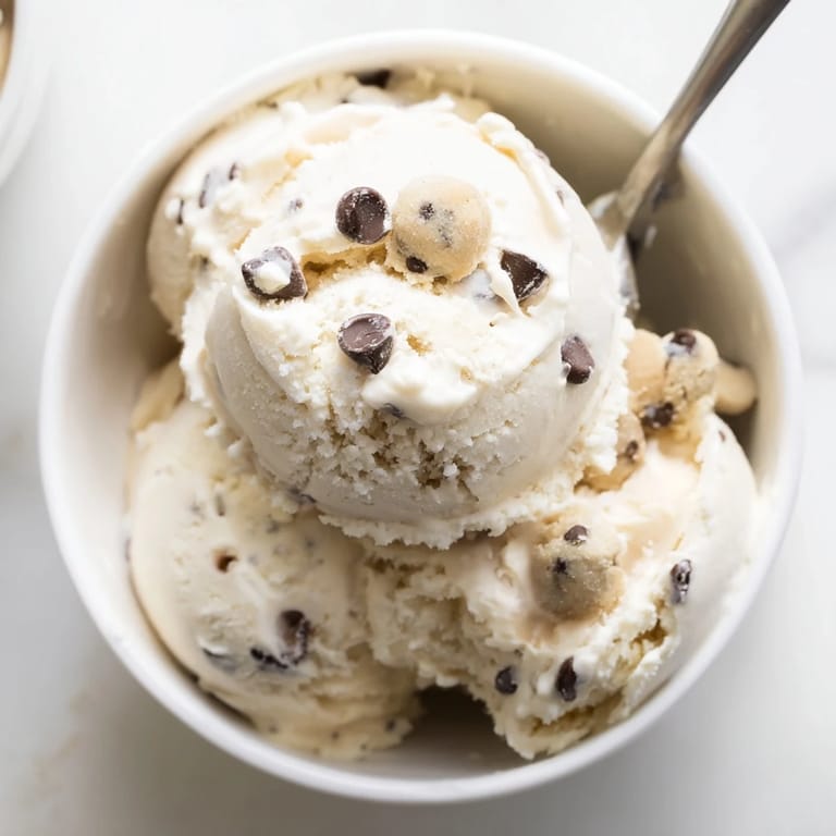 Indulge in guilt-free Cottage Cheese Ice Cream with Cookie Dough, rich and delicious.  