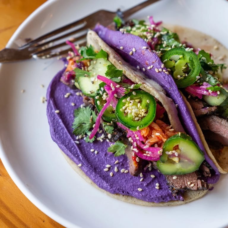 Deliciously marinated beef sirloin in Global Street-Food Fusion Tacos, bursting with flavors.  