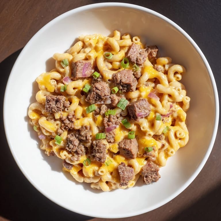 Rich, homemade Chili Cheese Dog Mac & Cheese with crispy cheese topping and flavorful chili visible.