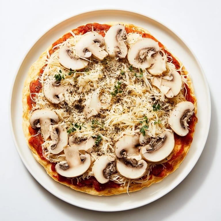 Enjoy a slice of this delicious upgraded frozen pizza, overflowing with cheese and savory mushroom toppings.