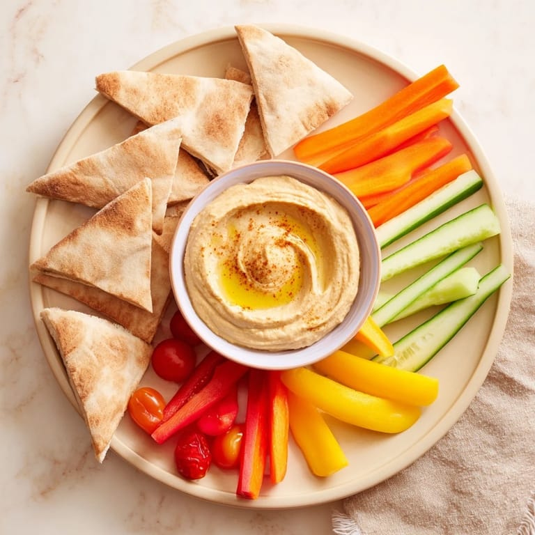 Warm, fluffy homemade pita bread perfect for scooping up the flavorful DIY hummus.