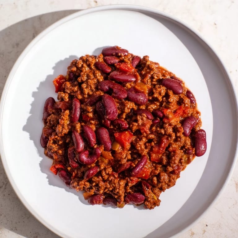 Close-up of a bubbling slow cooker full of the easy, delicious Secret 4-Ingredient Chili.
