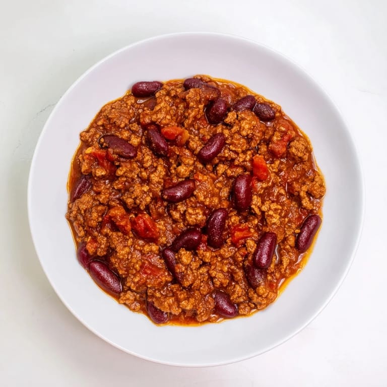 A steaming bowl of flavorful Secret 4-Ingredient Chili, garnished with fresh toppings, perfect for dinner.