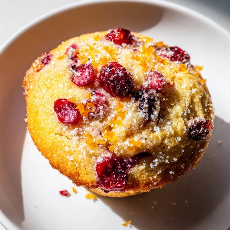 Close-up of fluffy Quick Festive Cranberry Orange Muffins, studded with cranberries, ready for a delicious breakfast.