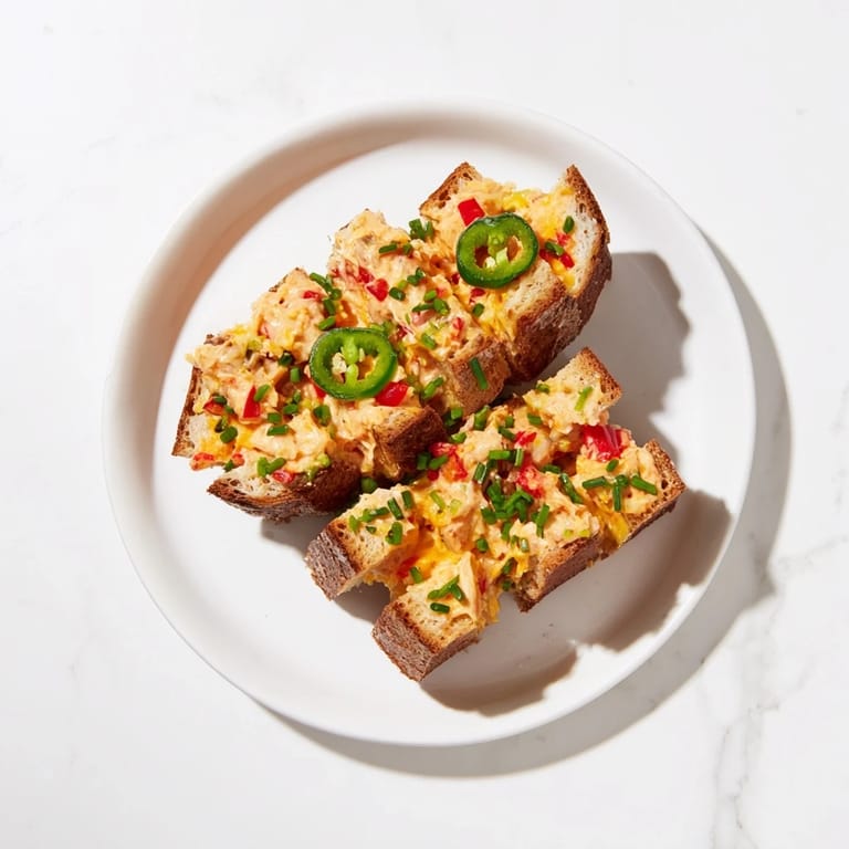 Spicy jalapeños and creamy pimento cheese baked inside a pull-apart loaf—perfect Pimento Cheese Grilled Cheese.