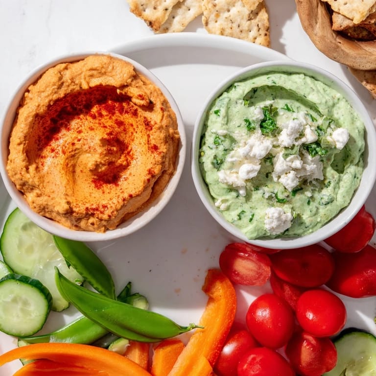 Holiday Festive Dip duo: a visually stunning board with colorful dippers surrounding the dips, ready to serve guests.