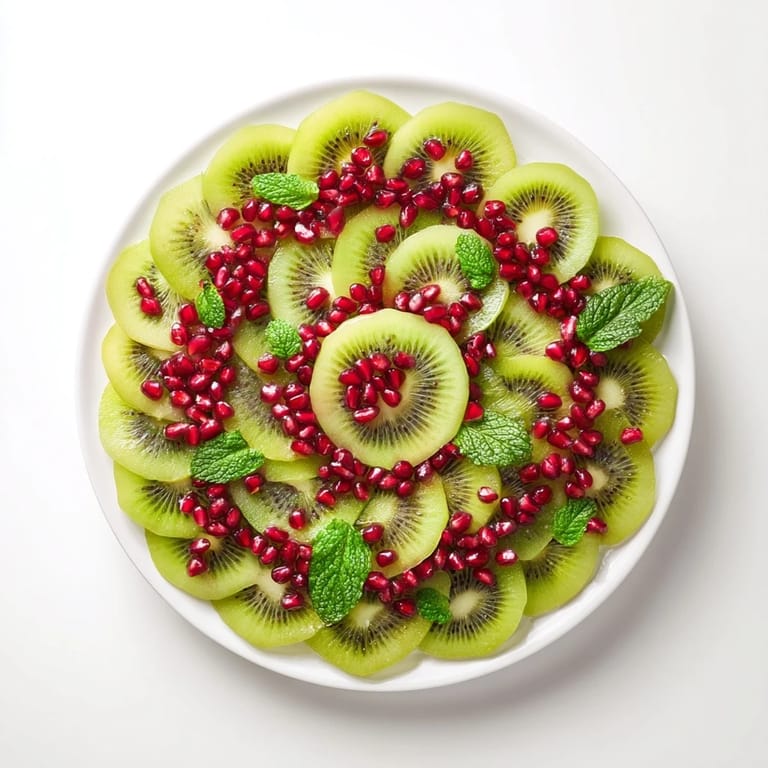 Bright green kiwi and ruby red pomegranate seeds create a beautiful Christmas wreath recipe.