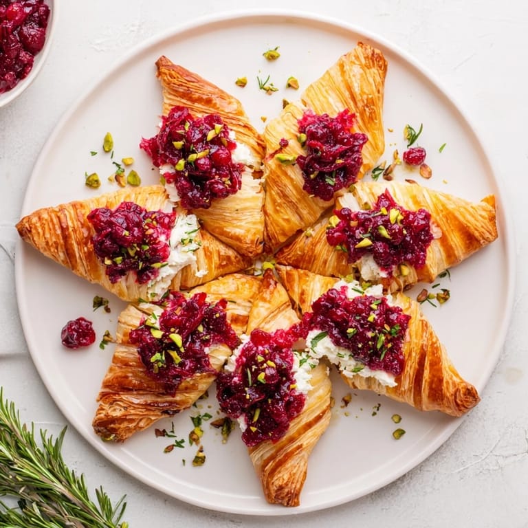 A close-up of a Cranberry Christmas Star appetizer, offering a sweet and savory taste.