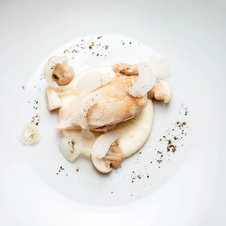Imagine a plate of the Ghostly Gala: tender chicken, mushrooms, and pepper shadows over creamy white.