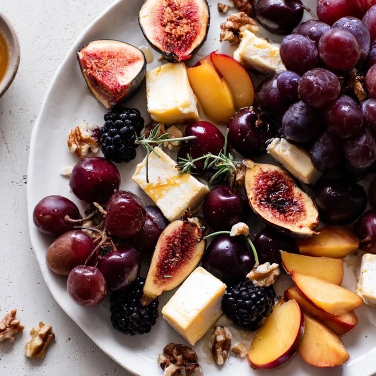 Imagine the Midnight Orchard: a dazzling arrangement of ripe plums, grapes, and the striking goat cheese.