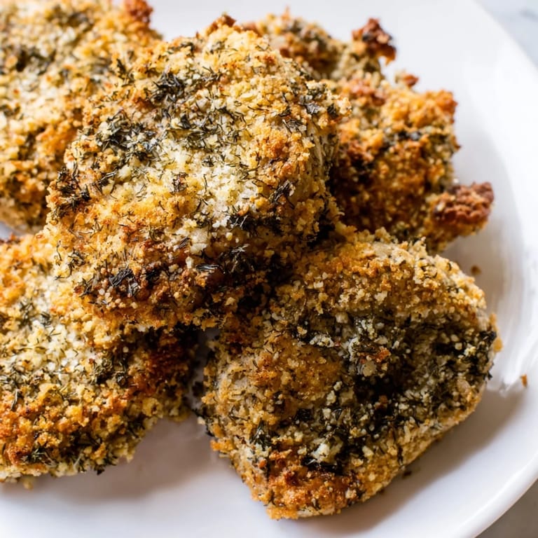 Close-up of golden Ranch-Seasoned Crispy Mushrooms, showing texture, perfect for a veggie snack.