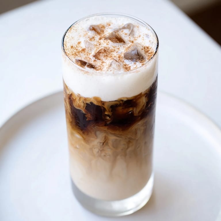 See a tall glass holding the irresistible Iced Brown Sugar Oat Latte, a dairy-free treat.