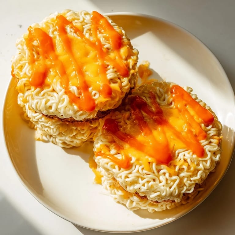 Enjoy a warm and satisfying Instant Ramen Grilled Cheese: a quick and delicious lunch or snack option.