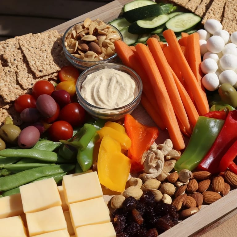 Delicious Veggie Snack Board: a colorful assortment of healthy snacks, ideal for easy entertaining.