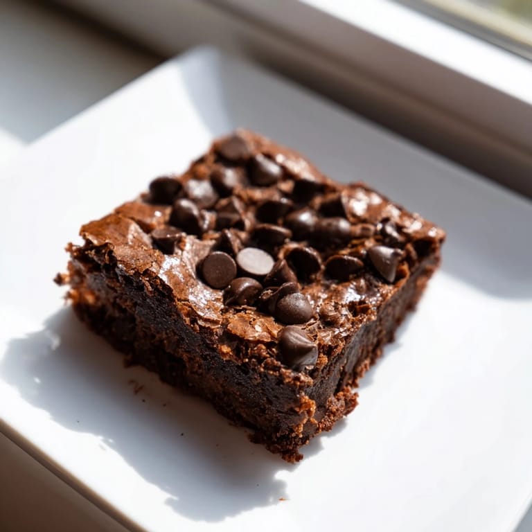 A close-up of delicious Greek yogurt brownies, offering a delightful mix of textures and rich cocoa aroma.