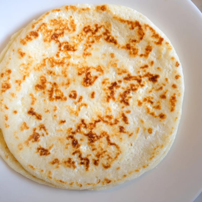A stack of warm cottage cheese flatbread, slightly blistered and ready for wraps or dips.