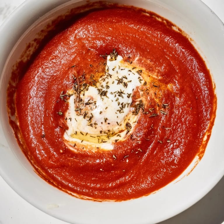 A close-up of the rich, red Instant Creamy Marinara Hack, swirled with butter and savory spices perfectly blended.