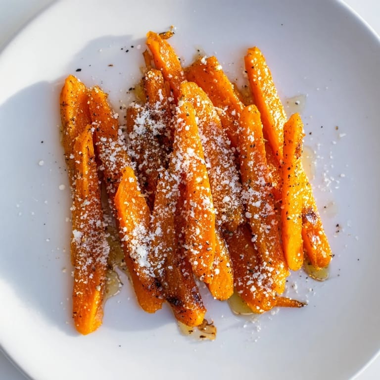 Freshly roasted Parmesan baby carrot chips offering a sweet and savory, crunchy flavor profile.