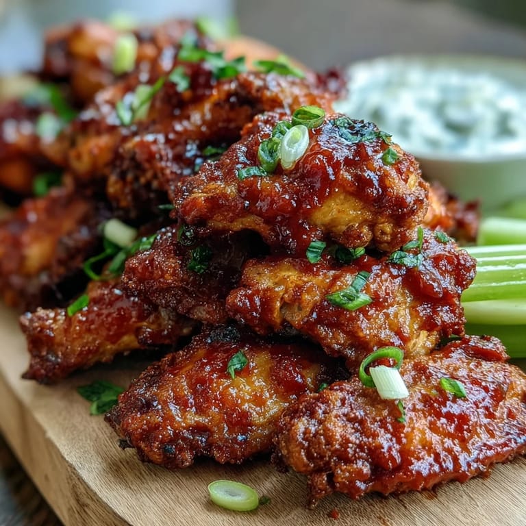 Freshly fried chicken wings glazed in Thai sweet chili sauce, garnished with scallions and served alongside creamy ranch dressing. 