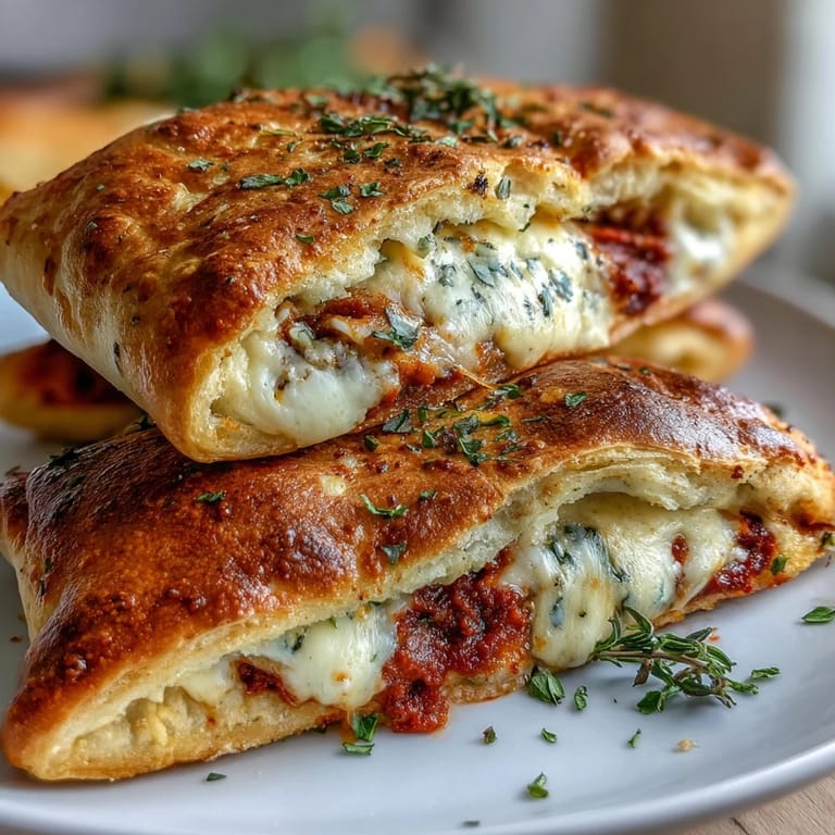Freshly baked High Protein Pizza Hot Pockets on a cooling rack, golden crust brushed with olive oil and sprinkled with herbs.