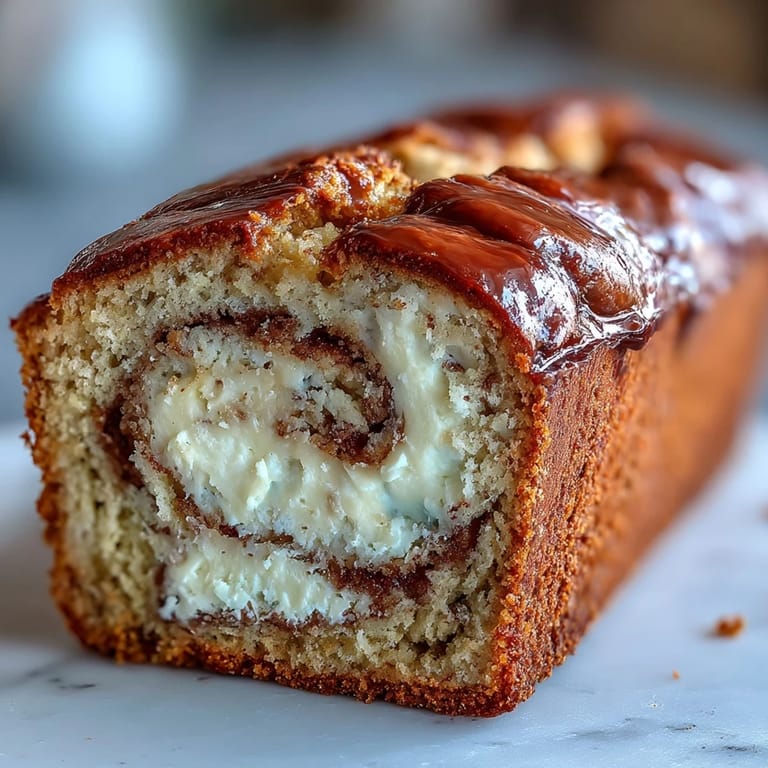 Perfectly golden brown Cream Cheese Cinnamon Swirl Protein Loaf with a rich, marbled interior, ready to be enjoyed as a high-protein breakfast or snack.