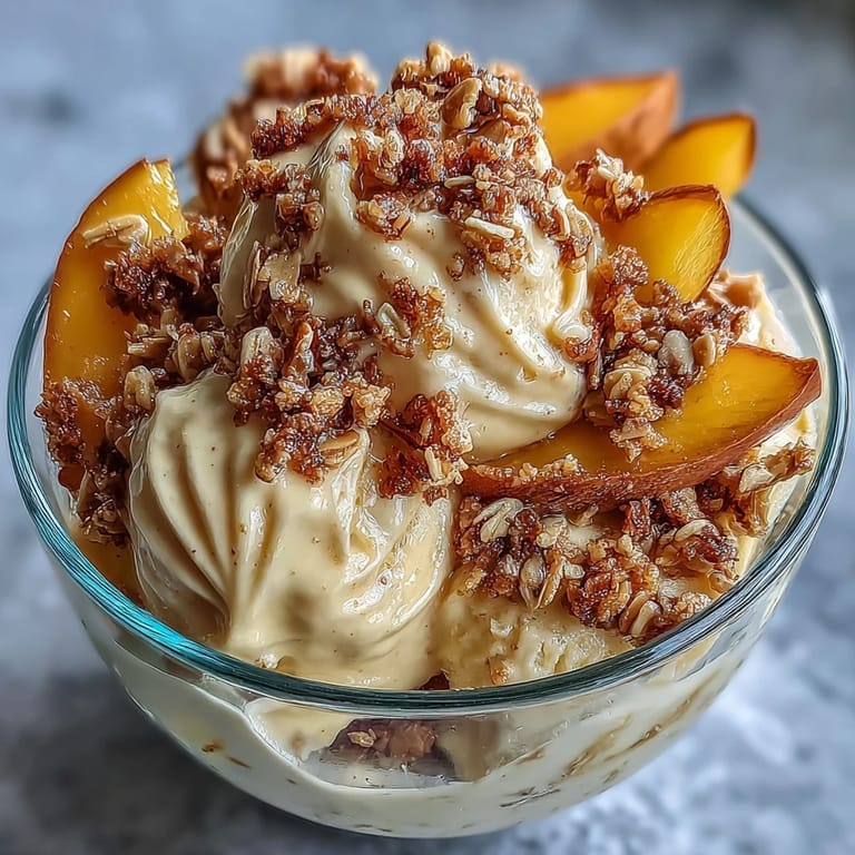 Tropical mango coconut dairy-free frozen dessert with golden toasted oats, garnished with mint leaves for a refreshing summer treat.