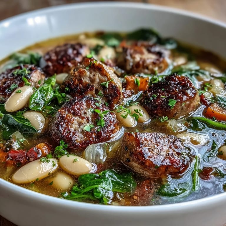 Creamy cannellini beans and savory Italian sausage create a comforting Tuscan soup with vibrant vegetables and aromatic broth.  