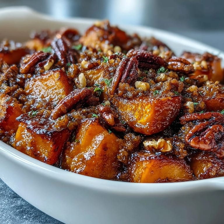 2. Rich and creamy candied yams casserole crowned with crunchy pecan streusel, a must-have side dish for festive gatherings.  