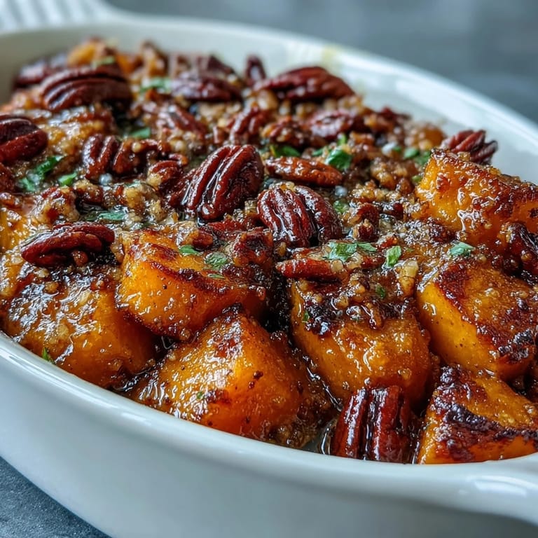 3. Warm candied yams casserole topped with buttery pecan streusel, bringing sweet and nutty flavors to your holiday table.