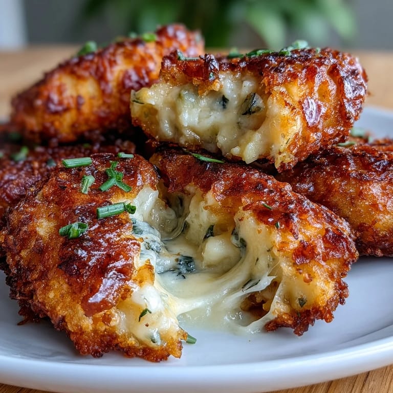Golden-brown Funeral Potatoes croquettes in the air fryer, with a creamy potato filling and crunchy coating.