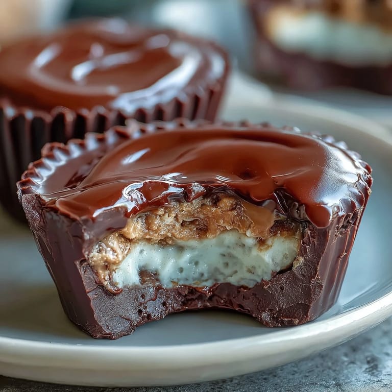 Homemade peanut butter cups with a protein-rich Greek yogurt filling, ideal for a guilt-free snack or sweet indulgence.