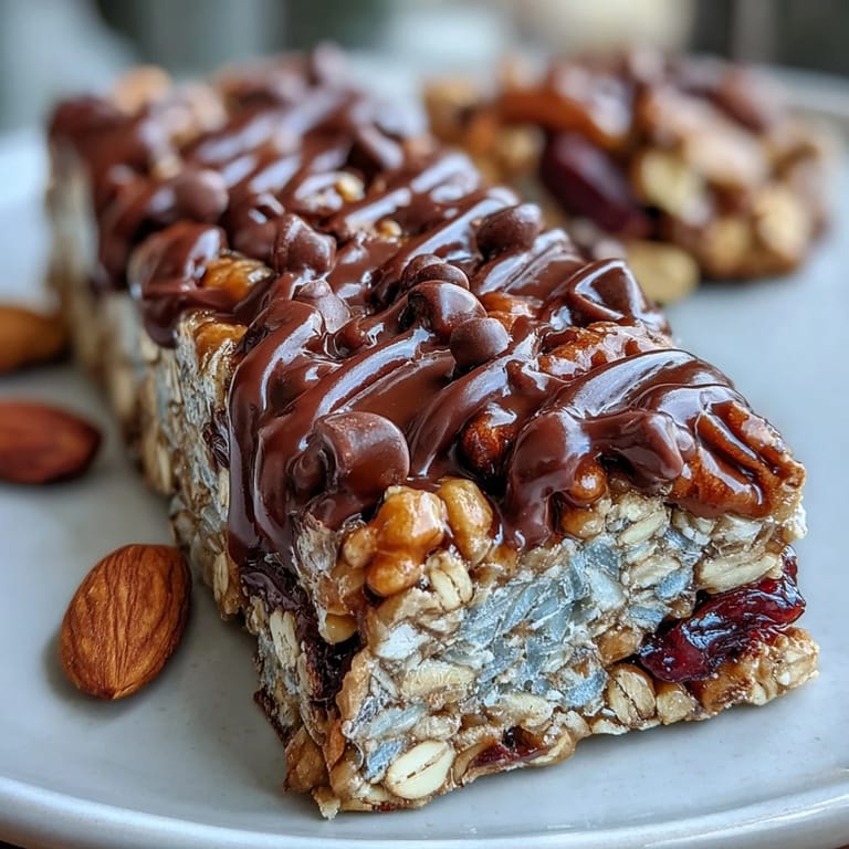 2. Chewy no-bake granola energy bars packed with nuts, coconut, and dried cranberries, perfect for a quick snack.