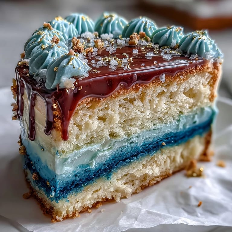Layered dark blue ombre cake for boys' graduation, beautifully decorated with gold leaf and creamy vanilla frosting.