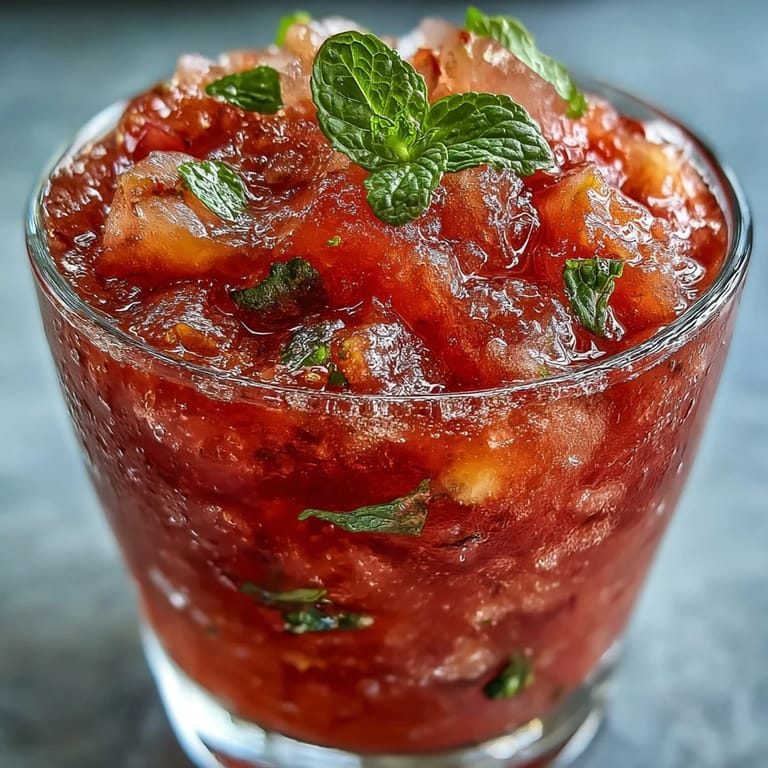Refreshing watermelon lemonade slushie garnished with mint and lemon slices.