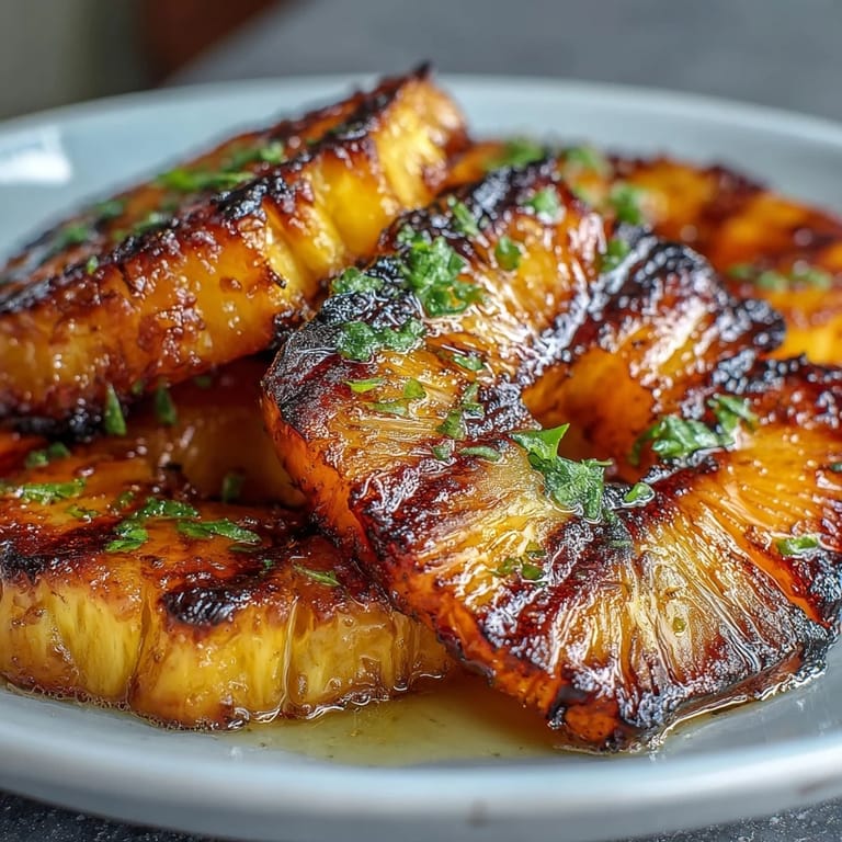 Juicy grilled pineapple rings topped with a bright, savory yuzu kosho butter sauce.