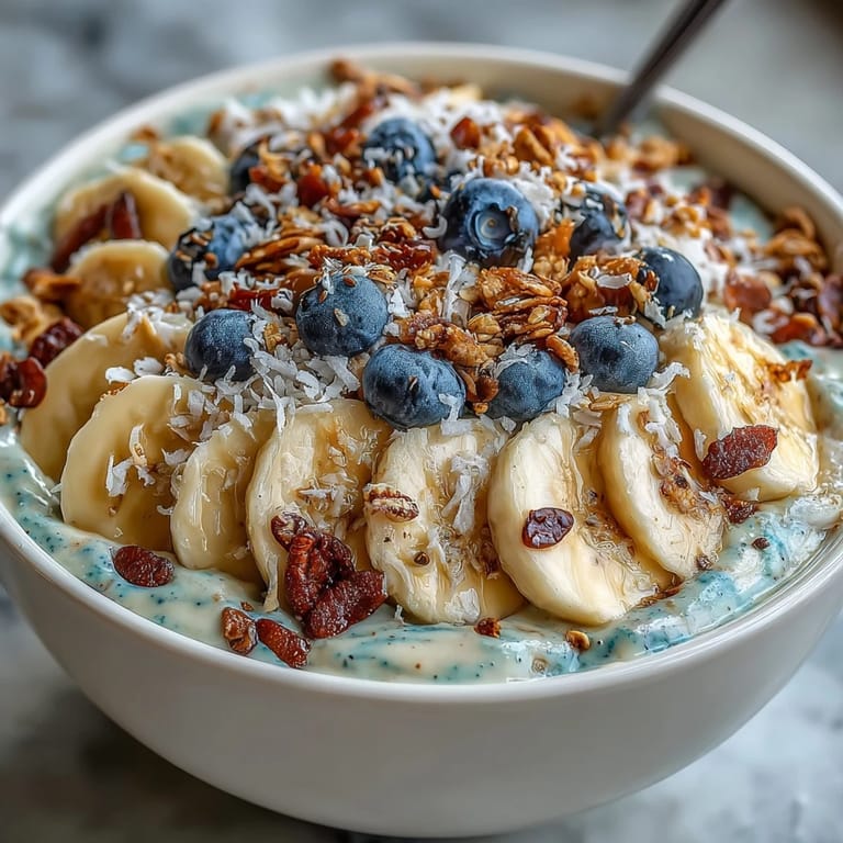 A vibrant High Fiber Smoothie Bowl, topped with sweet fruit and crunchy granola bits.