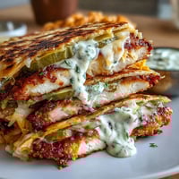 Crispy cheese lace tacos with dill pickle ranch smashed chicken, juicy and golden with tangy pickles and creamy sauce.  